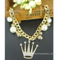 Rhinestone Crown Pearl Choker Gold Chain Necklace For Women